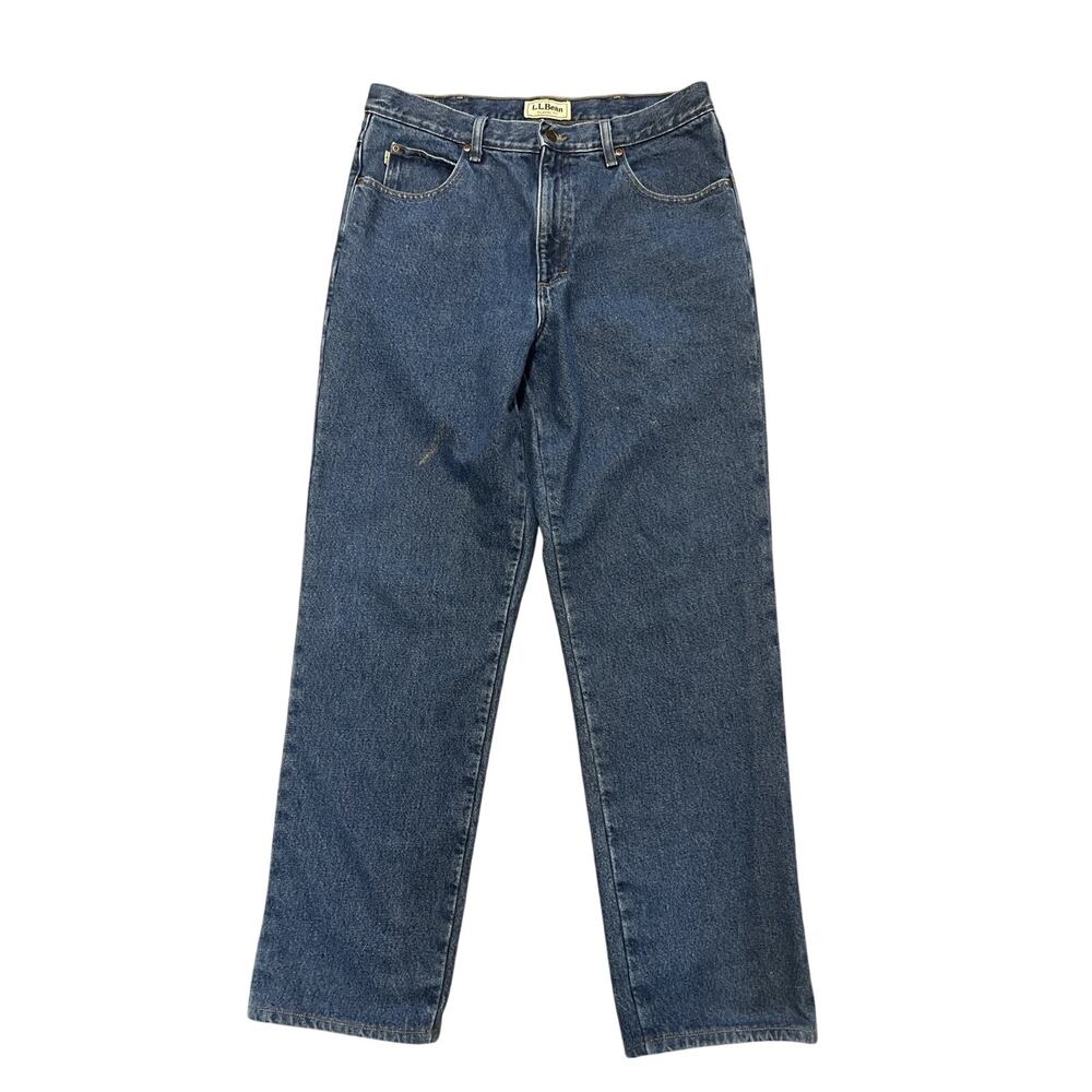 LL Bean Classic Fit Flannel Lined Jeans Straight Leg Blue Wash Denim Size 34X36